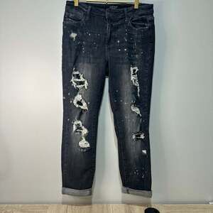 Judy Blue Boyfriend Fit Jeans Black Bleach Splatter Distressed, Sz 7/28
